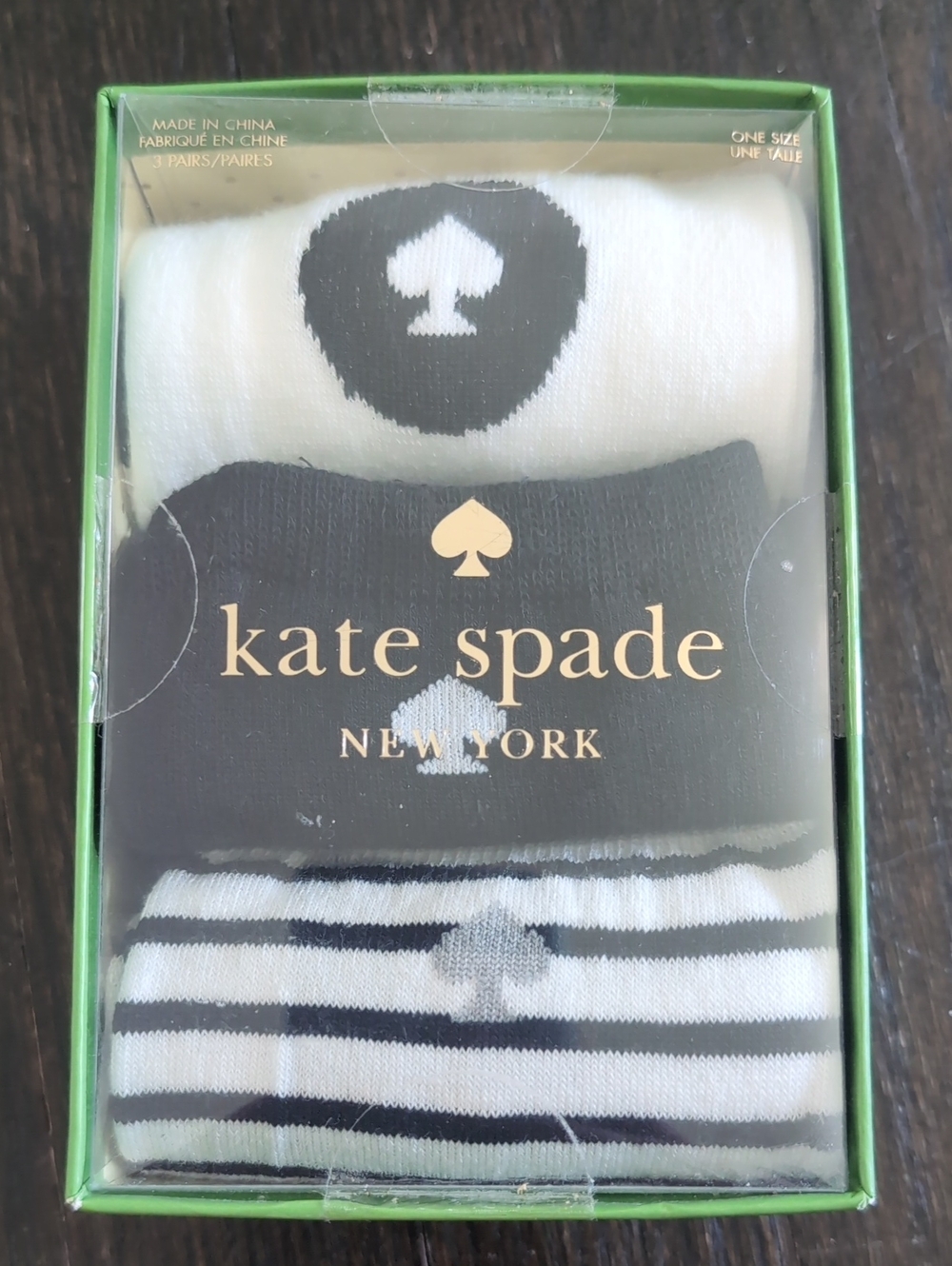 NWT Kate Spade Black & White Women's Crew Socks - 3 Pack